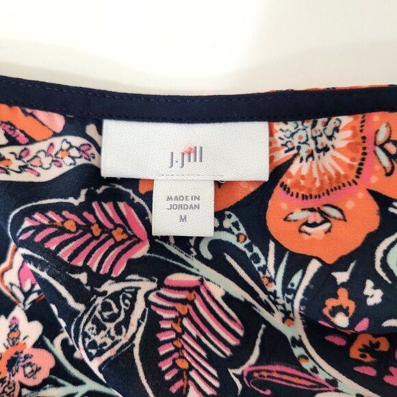 J. Jill Floral Paisley Bell Sleeve Blouse Womens M 100% Polyester Navy & Coral - Picture 3 of 4